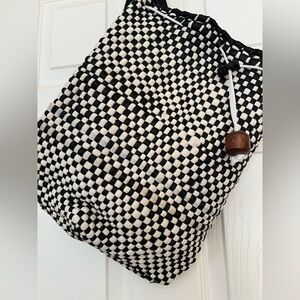 Black and White Woven Drawstring Bag